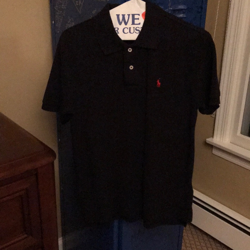 Youth boys black Polo cotton shirt.